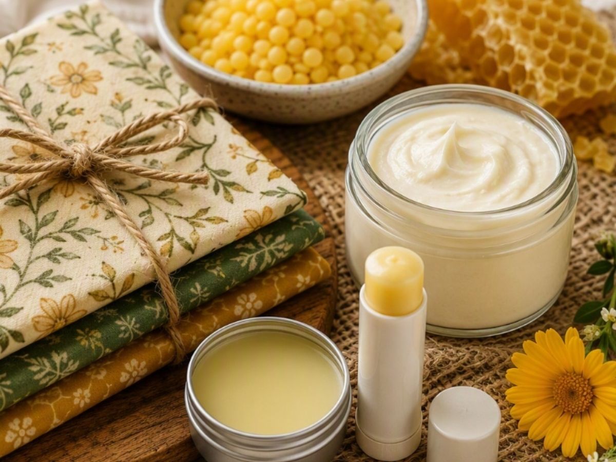 beeswax wraps, cream, lip balms